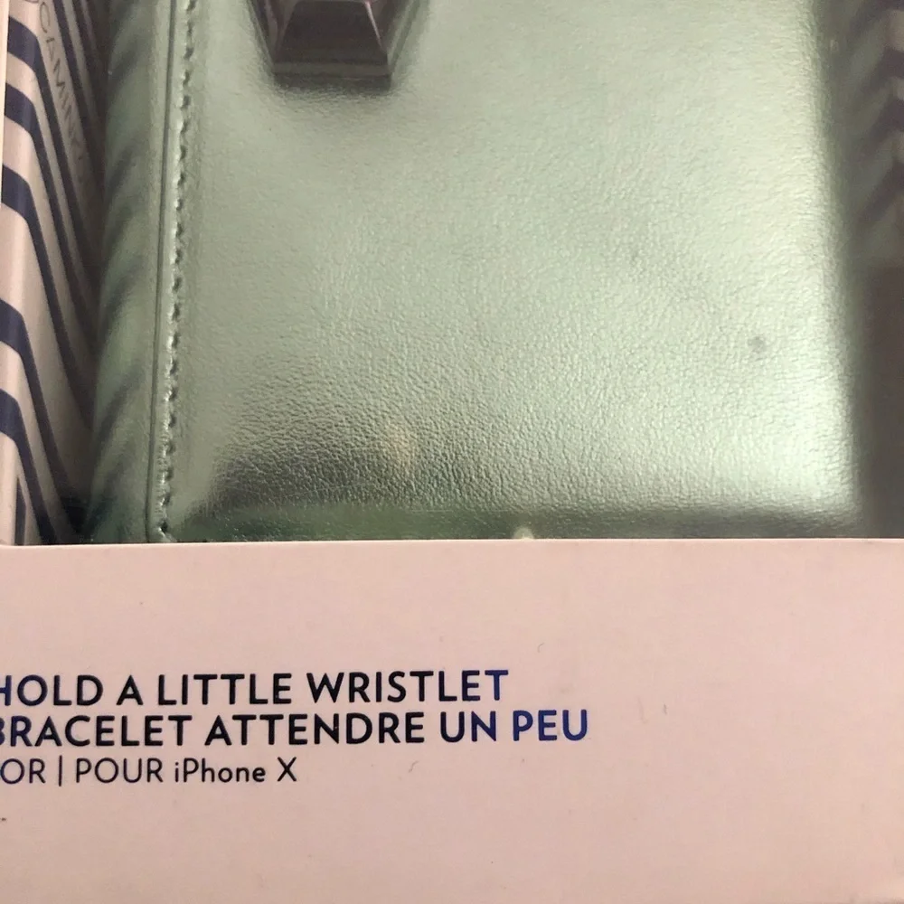 Nicole Miller mobile case green metalic IPhone X wristlet NIB